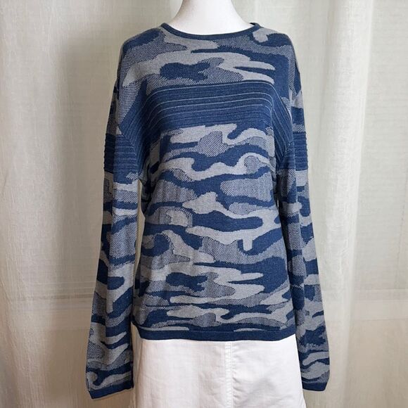 Roy Garage 2X Cotton Blend Heather Blue Fine Knit Crewneck Pullover Sweater - Picture 1 of 9